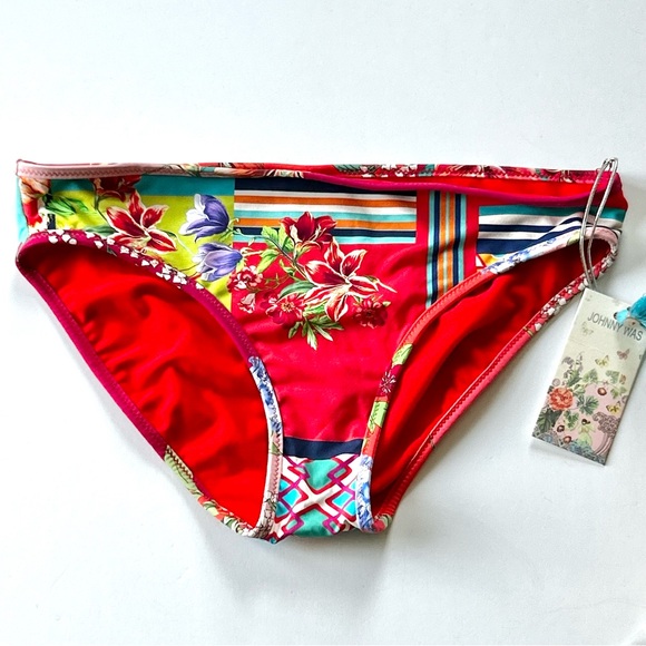 ☀️NWT Johnny Was Kaya Hipster Swim Bottom. Red/Multi Floral. Size: XS - Picture 2 of 12